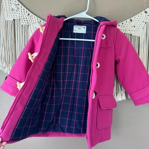 JoJo Maman Bebe pink felted peacoat jacket coat plaid lined J